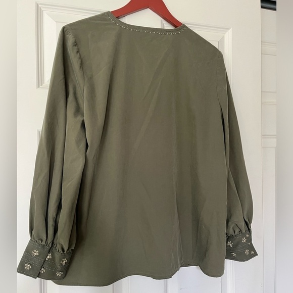 CHICO'S Embellished Peasant Blouse Fern Green Chico’s sz 2 US Women’s 12/14 - Picture 3 of 15